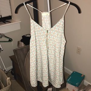 Beige/turquoise chiffon tank